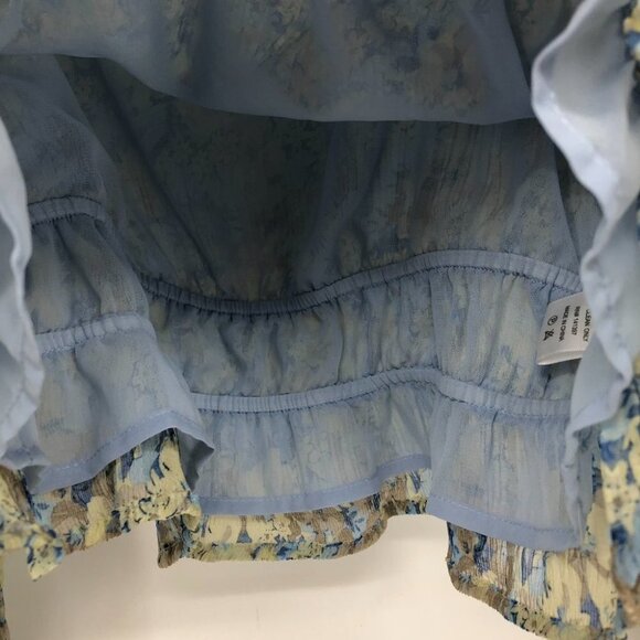 ASTR The Label Elva Floral Long Ruffle Sleeve Square Neck Blue Taupe blouse LG - Picture 14 of 16